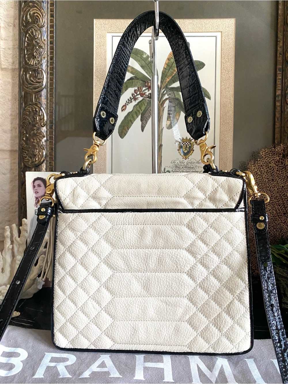 ▪️AMAZING CREME FLORENTINE OPHELIA BRAHMIN QUILTED LEATHER SATCHEL▪️ - Picture 3 of 15